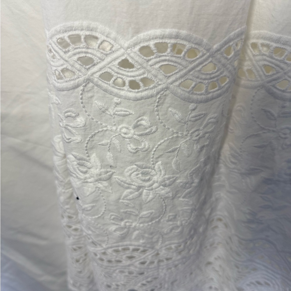 Elie Tahari White Cotton Eyelet Embroidered Midi Skirt Size M - Picture 4 of 7
